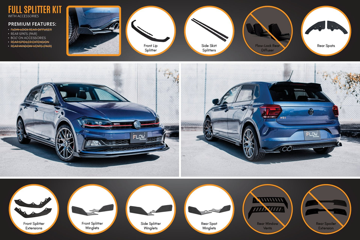 Flow Designs AW Polo GTI Full Splitter Set