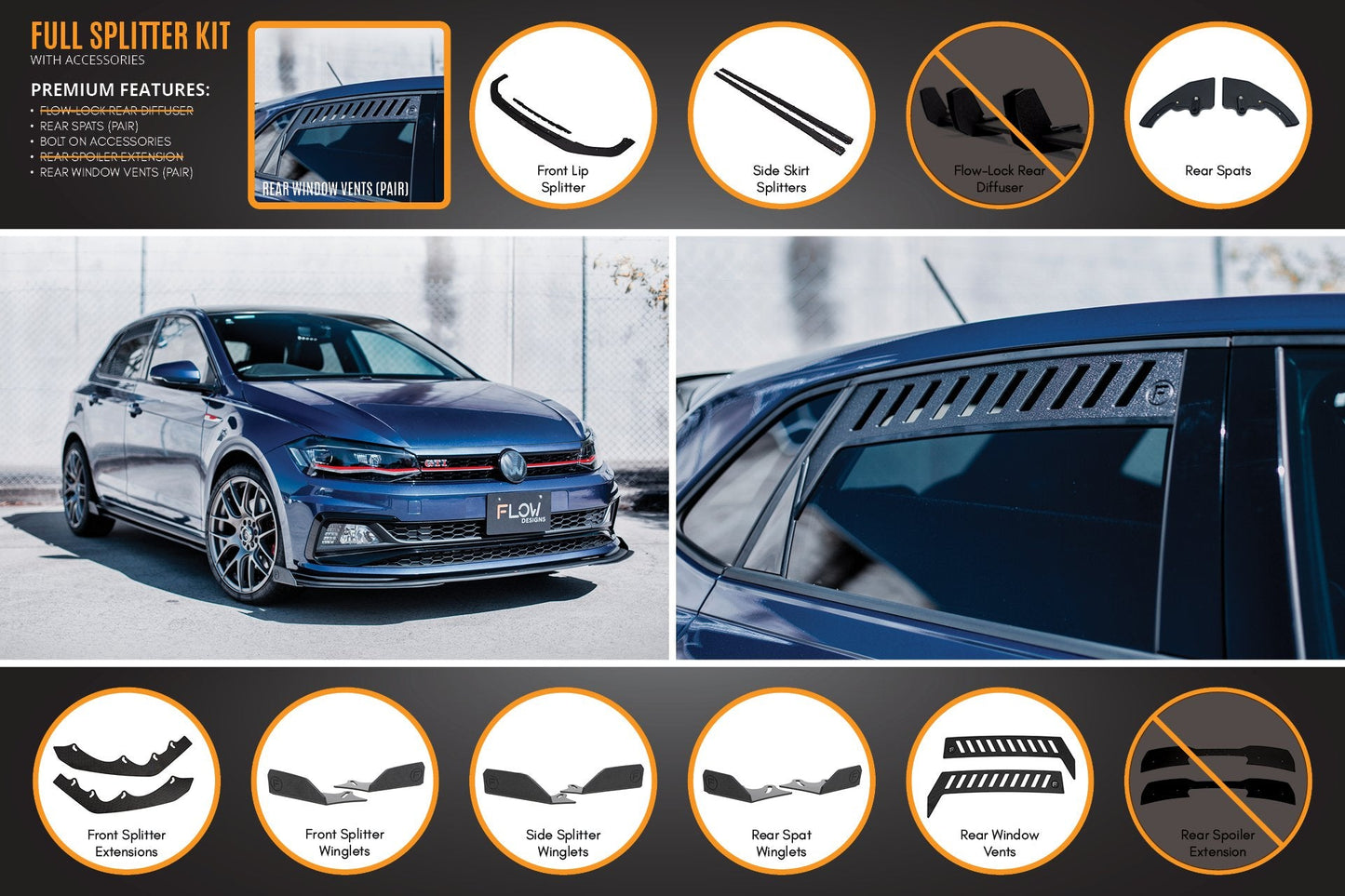 Flow Designs AW Polo GTI Full Splitter Set