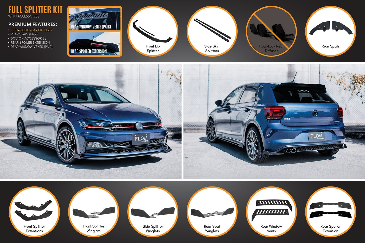 Flow Designs AW Polo GTI Full Splitter Set