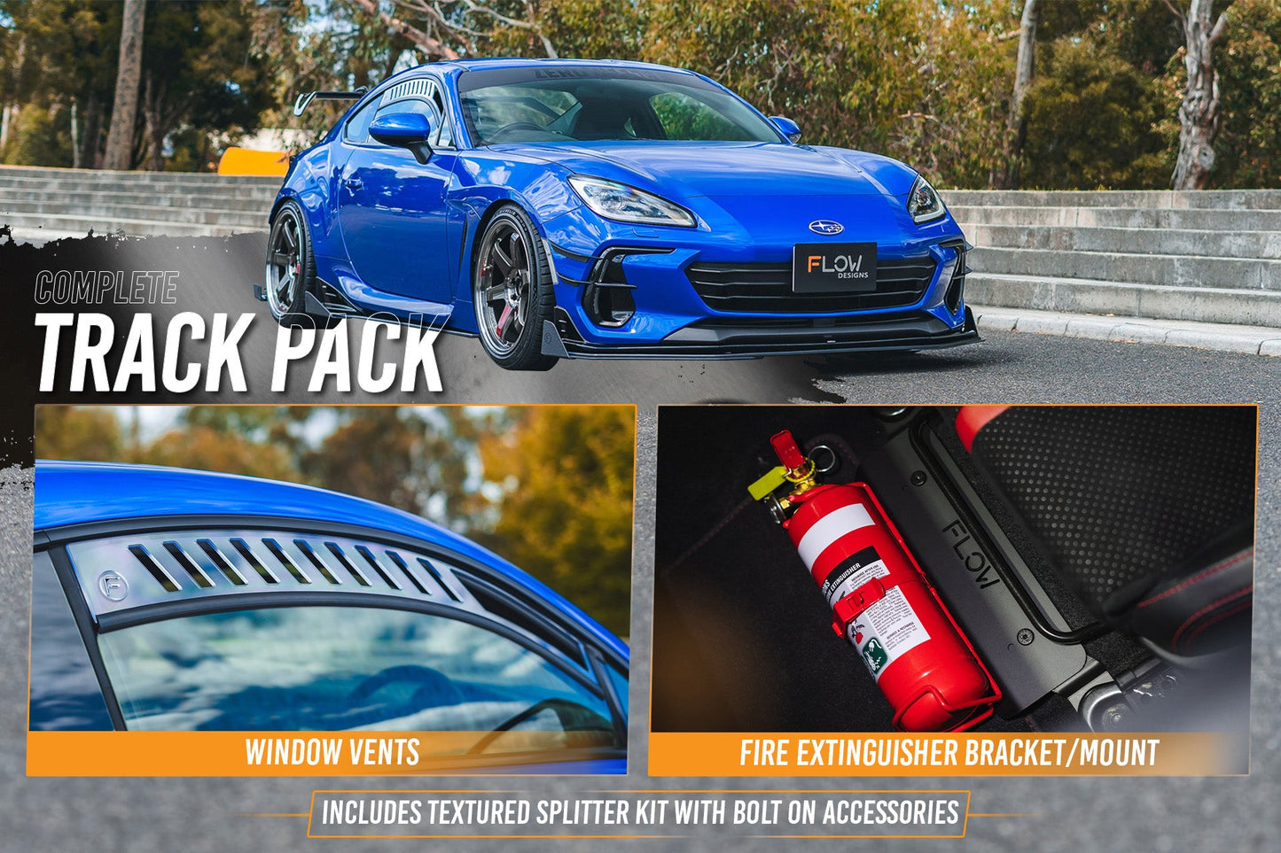 Flow Designs ZD8 BRZ STI Full Lip Splitter Set (TEXTURED BLACK)