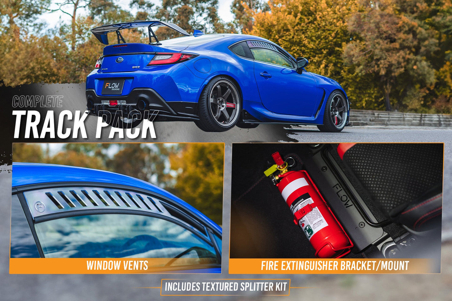 Flow Designs ZD8 BRZ STI Full Lip Splitter Set (TEXTURED BLACK)