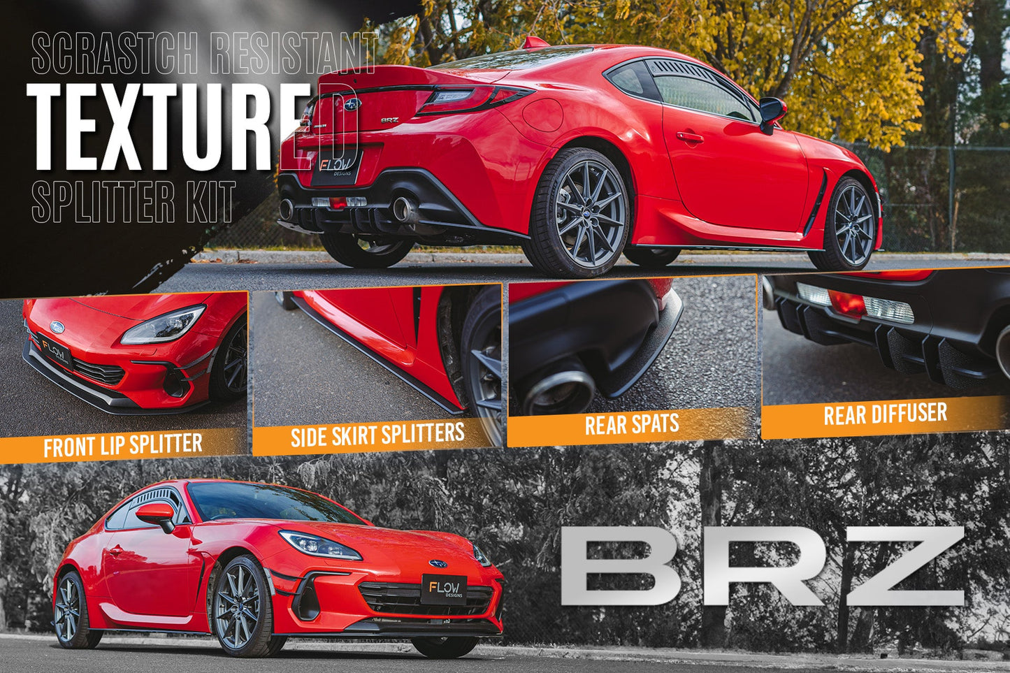 Flow Designs ZD8 BRZ Full Lip Splitter Set (TEXTURED BLACK)
