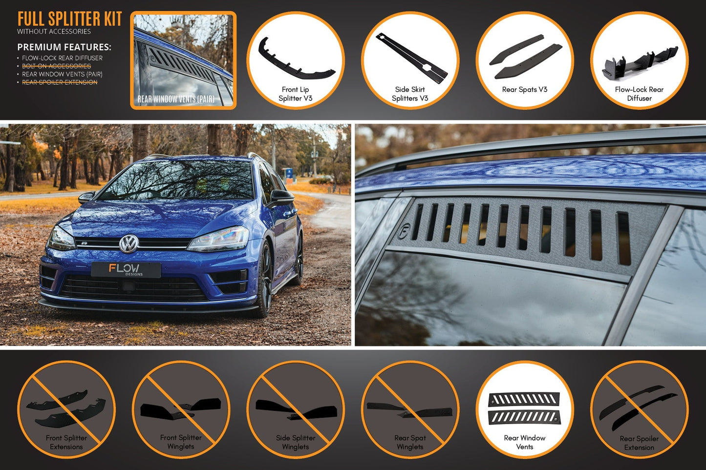 Flow Designs MK7 Golf R Wagon - Full Lip Splitter Set