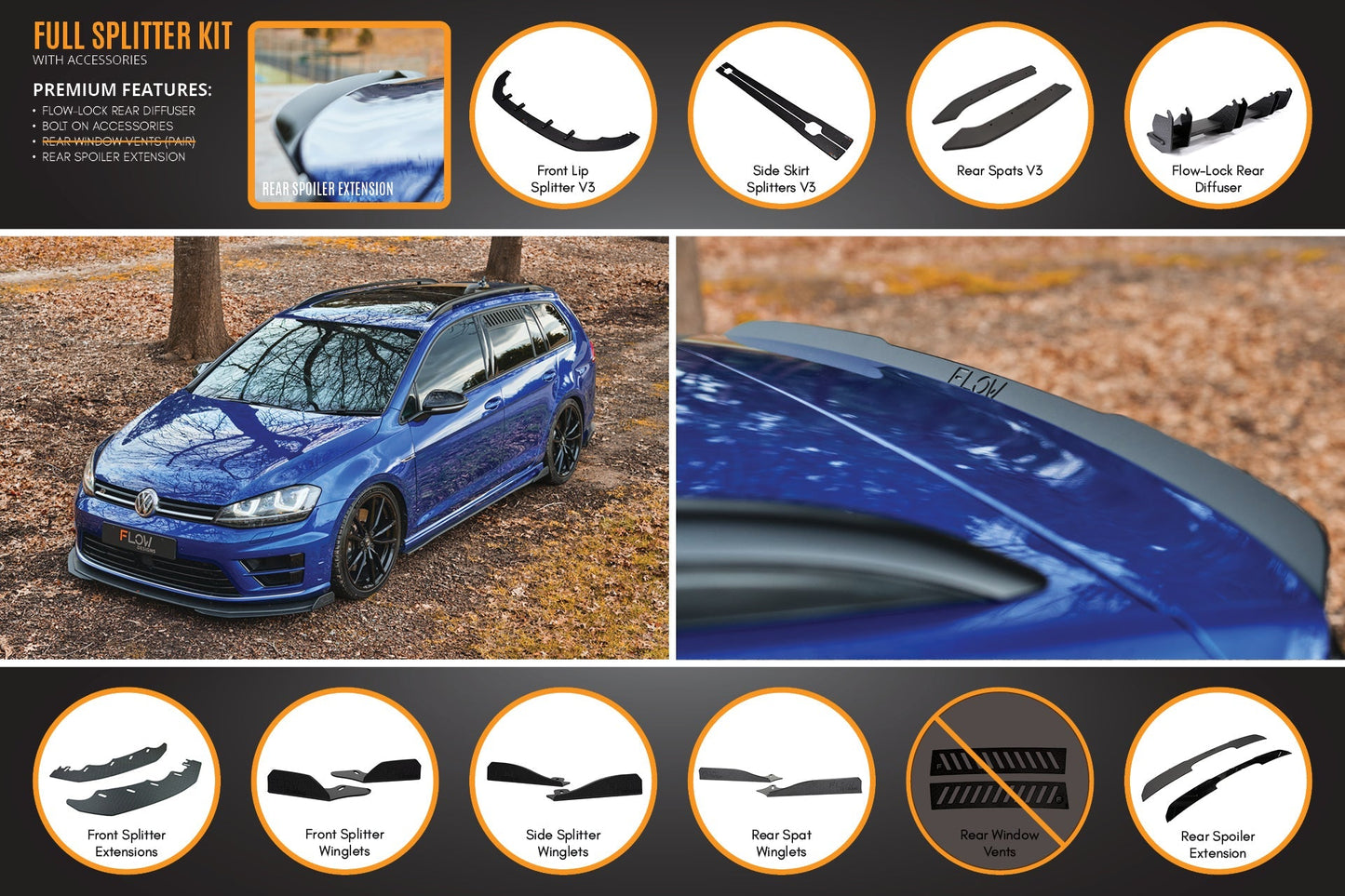 Flow Designs MK7 Golf R Wagon - Full Lip Splitter Set