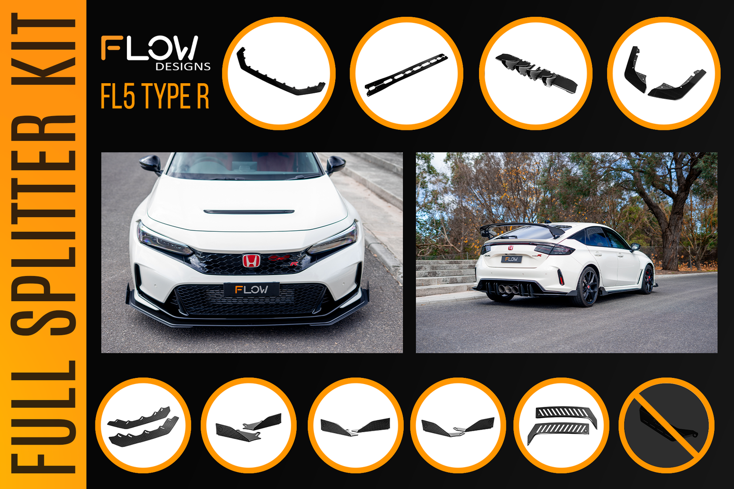 Flow Designs Honda FL5 Civic Type R - Full Lip Splitter Set