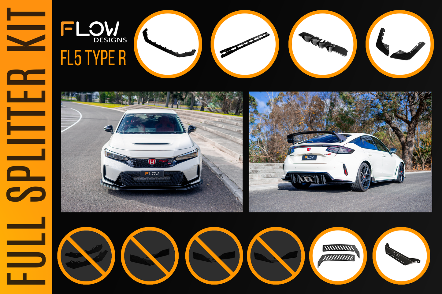 Flow Designs Honda FL5 Civic Type R - Full Lip Splitter Set