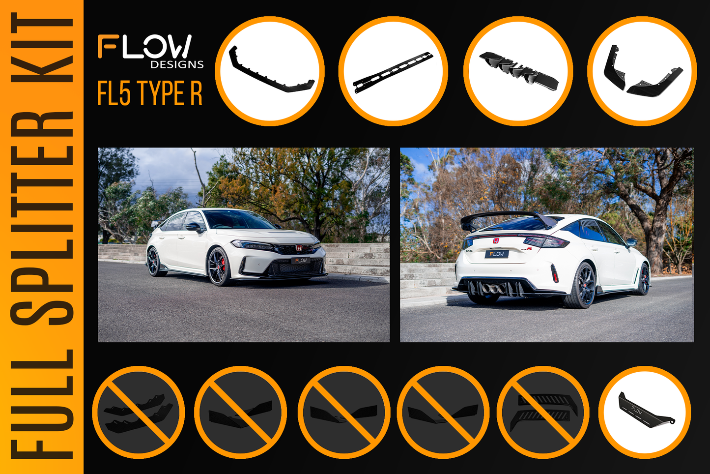Flow Designs Honda FL5 Civic Type R - Full Lip Splitter Set