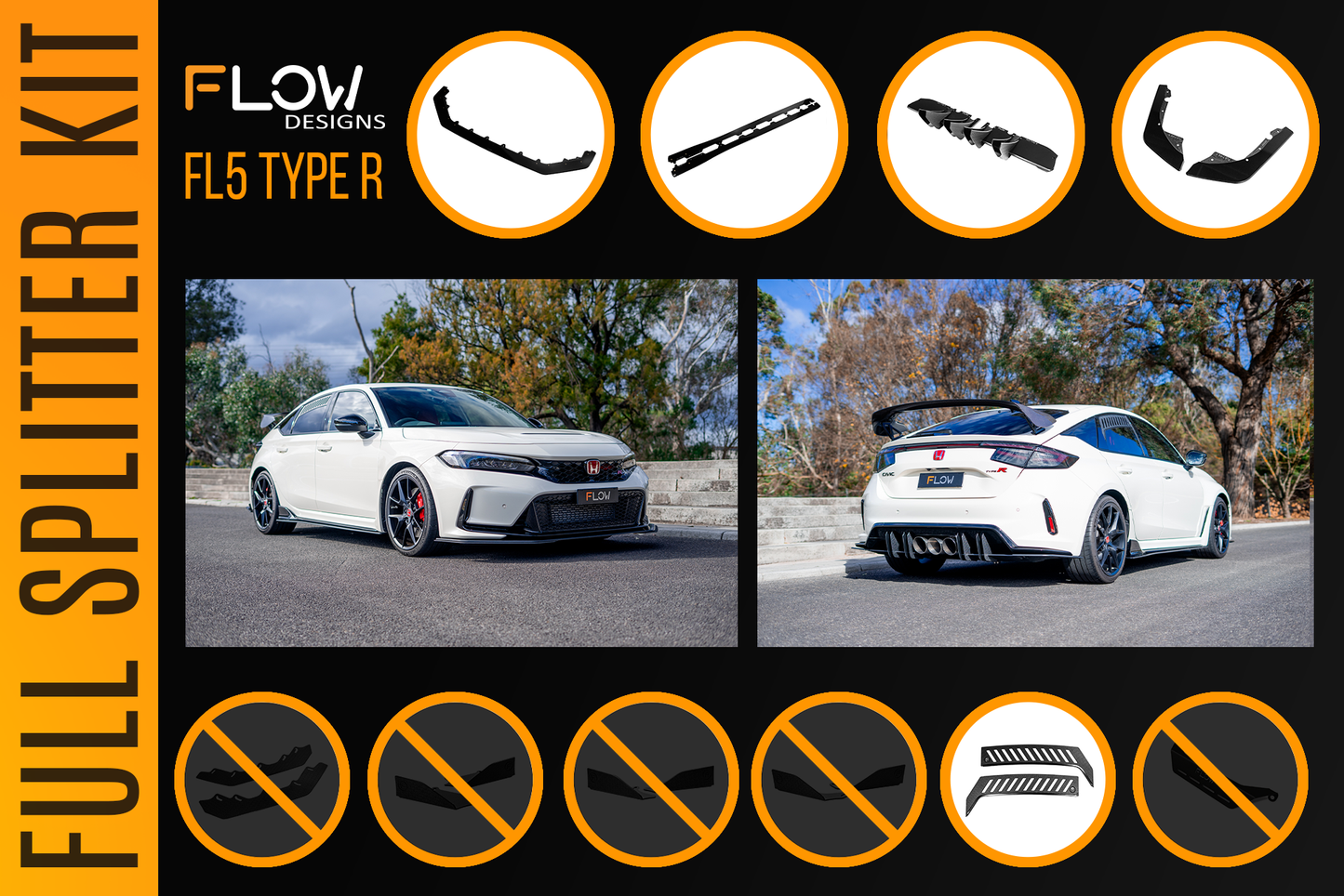 Flow Designs Honda FL5 Civic Type R - Full Lip Splitter Set
