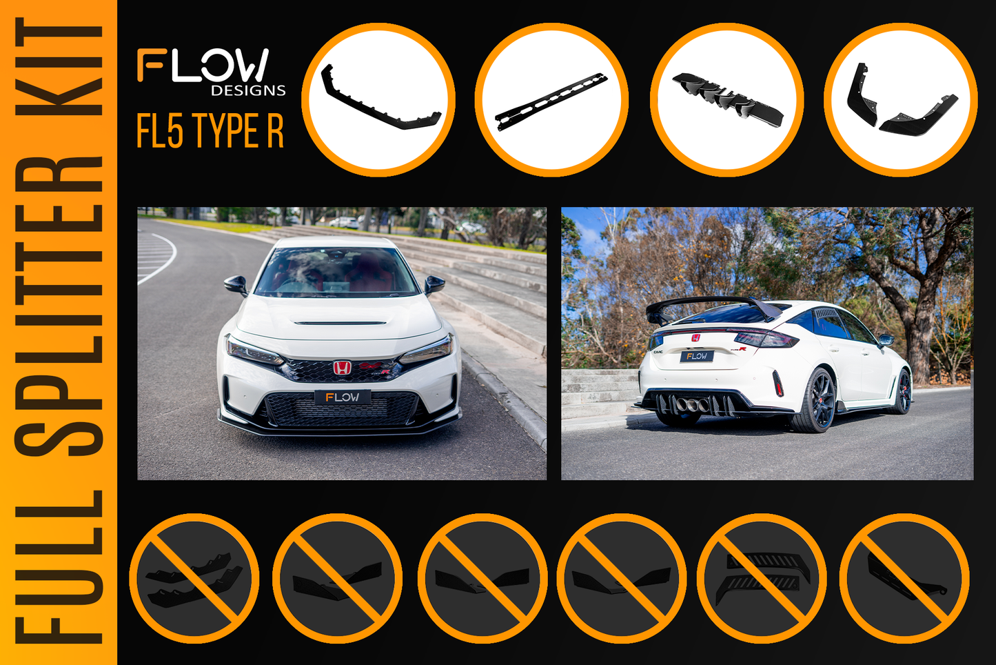 Flow Designs Honda FL5 Civic Type R - Full Lip Splitter Set